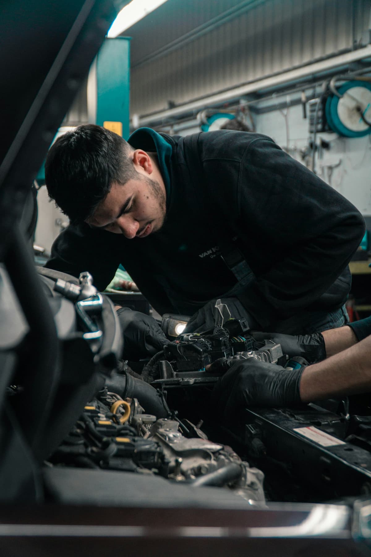 A diesel technician at work